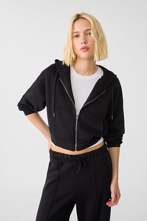 سوئیشرت مشکی زنانه بافت دار Stradivarius - کد 853448107