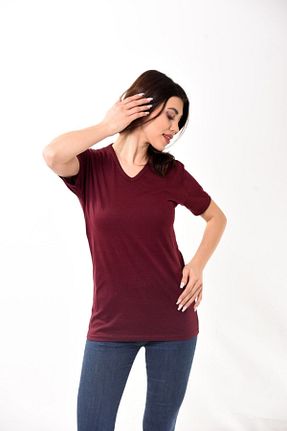 تیشرت زرشکی زنانه اسلیم فیت Belifanti Collection - کد 262228497