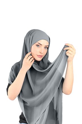 روسری طوسی شیفون Ecardin - کد 861951437