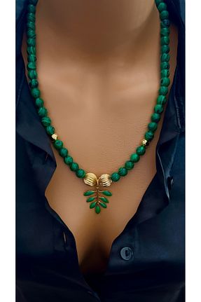 گردنبند جواهر سبز زنانه روکش طلا Nevaa Still - کد 859595599