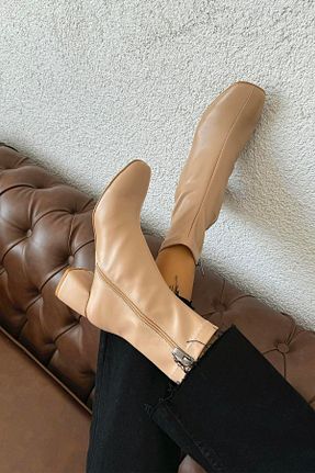 بوت / نیم بوت بژ زنانه چرم مصنوعی Straswans - کد 465594319
