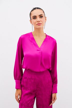 بلوز صورتی زنانه ساده Sateen - کد 861967404