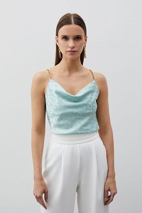 بلوز فیروزه ای زنانه طرح دار Sateen - کد 861967422