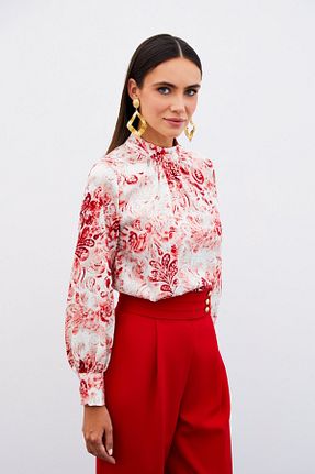 بلوز قرمز زنانه ساده Sateen - کد 861967423