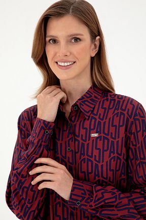 پیراهن قهوه ای زنانه یقه پیراهنی U.S. Polo Assn. - کد 859909661