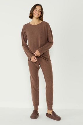 ست لباس راحتی قهوه ای زنانه ساده C&CITY - کد 862026590