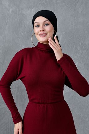 لباس حجاب زرشکی زنانه کلوش vuvutasarım - کد 862019227