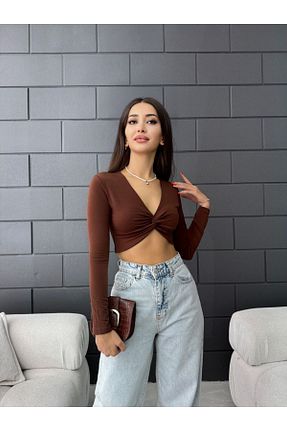 بلوز قهوه ای زنانه ساده Fav Style - کد 862034867