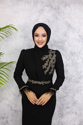 لباس مجلسی حجاب مشکی زنانه یقه ایستاده marwella - کد 862075630