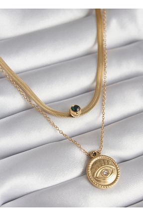 گردنبند استیل ( فولاد ) طلائی زنانه استیل (فولاد) MOD10 - کد 862054205