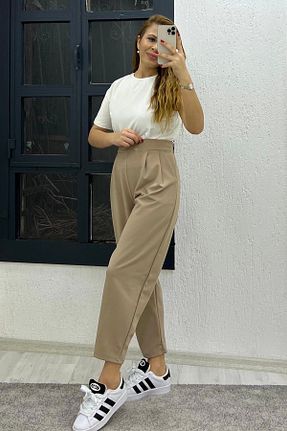 شلوار قهوه ای زنانه پارچه İrka Moda - کد 861060045