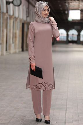 ست بالاتنه و پائین تنه حجاب قهوه ای زنانه رگولار Esilanur - کد 830139449