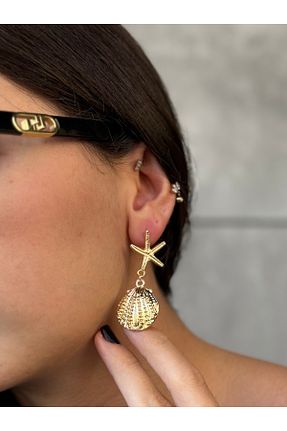 گوشواره جواهر طلائی برنجی MioArt - کد 862185206