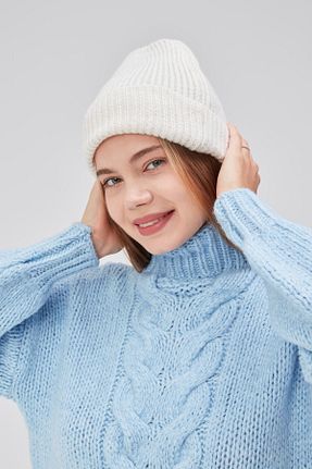کلاه پشمی سفید زنانه اکریلیک derikem - کد 862252009