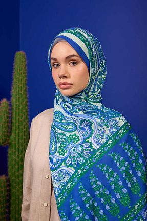 شال آبی زنانه پنبه پلی استر İpekhan - کد 862301104