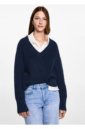 پلیور سرمه ای زنانه ساده MANGO Teen - کد 847339655