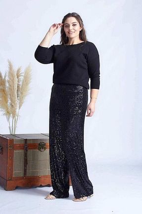 شلوار سایز بزرگ مشکی زنانه بافت Moda Berray - کد 72484255