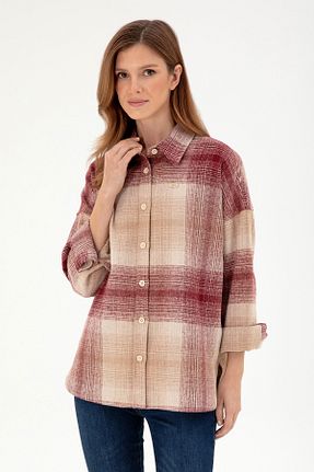 پیراهن زرشکی زنانه یقه پیراهنی U.S. Polo Assn. - کد 862432560
