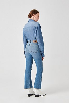 شلوار جین سرمه ای زنانه پاچه اسپانیولی Denim Trip - کد 750006818