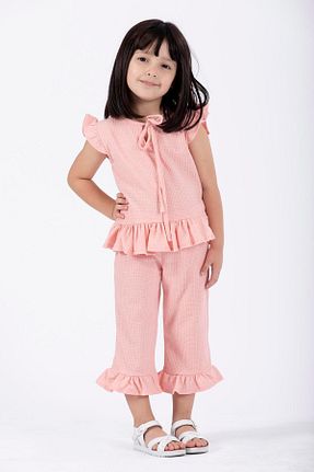 ست بالاتنه و پائین تنه صورتی بچه گانه بافتنی zepkids - کد 647439516