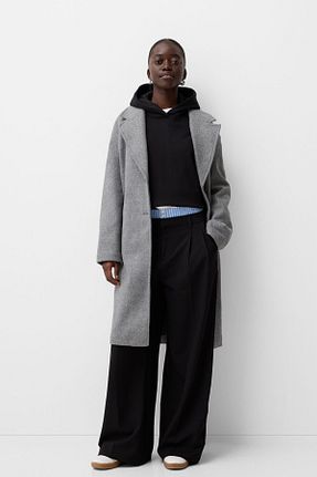 پالتو پشمی طوسی زنانه Relaxed Bershka - کد 862480149
