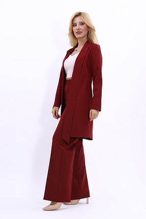 کت و شلوار زرشکی زنانه یقه کتی ÖNDER ÖZSOY - کد 857594768