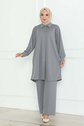 ست بالاتنه و پائین تنه حجاب طوسی زنانه گشاد Genel Markalar - کد 862502871