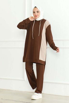 ست بالاتنه و پائین تنه حجاب قهوه ای زنانه گشاد Genel Markalar - کد 862502973