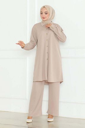 ست بالاتنه و پائین تنه حجاب قهوه ای زنانه گشاد Genel Markalar - کد 862502839