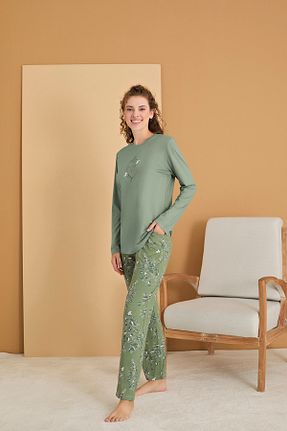ست لباس راحتی سبز زنانه گلدار Rozalinda - کد 862535031