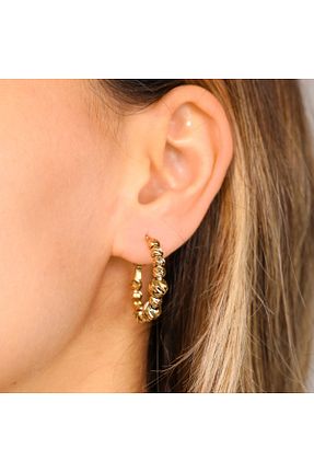 گوشواره استیل (فولاد) طلائی زنانه استیل ضد زنگ FOURSOLOS - کد 862523159