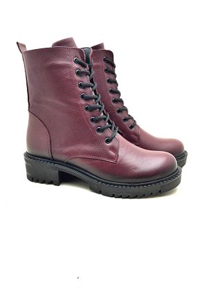 چکمه زرشکی زنانه چرم خالص AYMODA AYAKKABI - کد 862541528