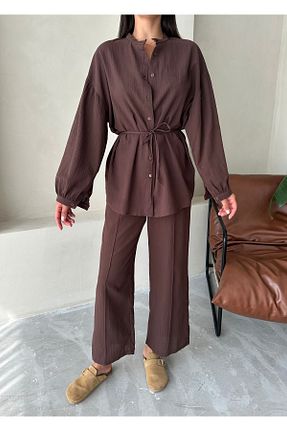 ست بالاتنه و پائین تنه قهوه ای زنانه بافتنی Laluvia - کد 862571947