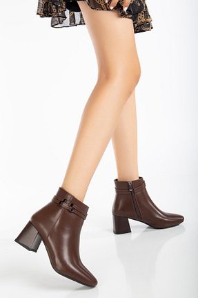 بوت / نیم بوت قهوه ای زنانه چرم مصنوعی SUİNS SHOES - کد 862589382