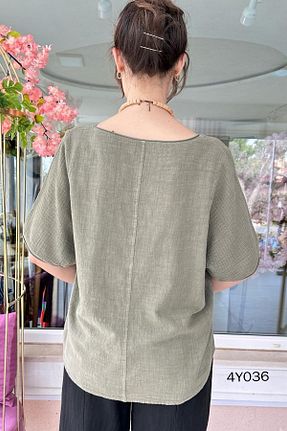 بلوز خاکی زنانه ساده İnce Topuk - کد 848626768