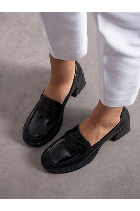 کفش لوفر مشکی زنانه چرم لاکی Alemdar Shoes - کد 862586255
