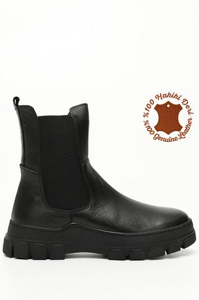 بوت / نیم بوت مشکی زنانه چرم خالص GÖNDERİ(R) - کد 695068779