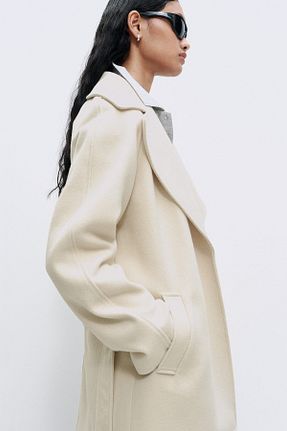 پالتو پشمی بژ زنانه آستر دار H&M - کد 862599711