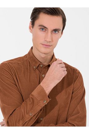 پیراهن قهوه ای مردانه اسلیم فیت Cacharel - کد 862608842
