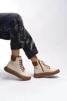 بوت / نیم بوت بژ زنانه چرم مصنوعی mermaid shoes - کد 862618244
