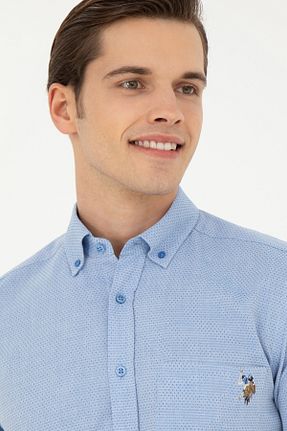 پیراهن آبی مردانه یقه دکمه دار U.S. Polo Assn. - کد 833000848