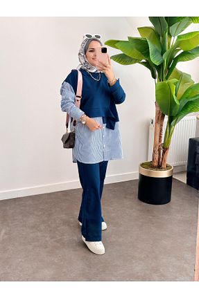 ست بالاتنه و پائین تنه حجاب سرمه ای زنانه رگولار ASEL FASHİON - کد 769843060