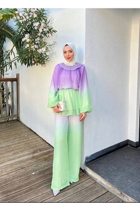 ست بالاتنه و پائین تنه بنفش زنانه جین İnce Stil - کد 862735067
