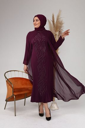 لباس مجلسی سایز بزرگ بنفش زنانه یقه دوچرخه Ferace - کد 475243937