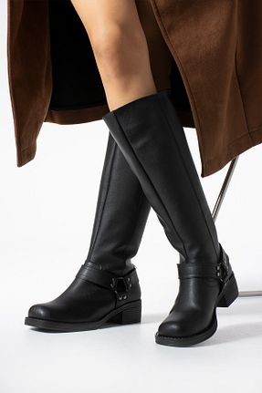 چکمه مشکی زنانه چرم مصنوعی Gökçe Shoes - کد 862768410