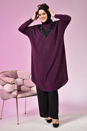 تونیک سایز بزرگ بنفش زنانه بافتنی Ferace - کد 650204550