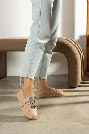 کفش اسنیکر بژ زنانه چرم ShoeTek - کد 748635766