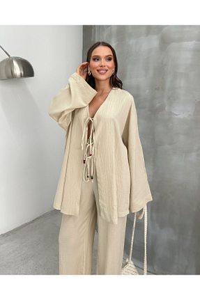 ست بالاتنه و پائین تنه بژ زنانه بافتنی Genel Markalar - کد 862806262
