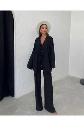ست بالاتنه و پائین تنه مشکی زنانه بافتنی Genel Markalar - کد 862806295