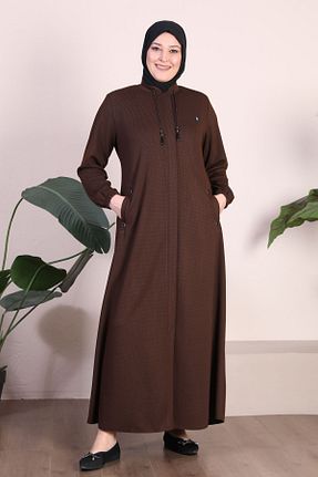 مانتو بلند حجاب قهوه ای زنانه مخلوط ویسکون Ferace - کد 789611289